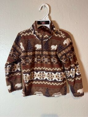 Kids' Brown Polar Bear Pattern Fleece Pullover - Quarter-Zip